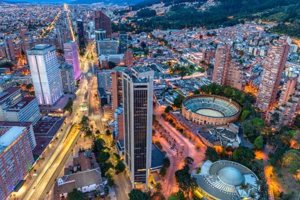 An aerial view of modern Bogota cityscape in Colombia in the afternoon